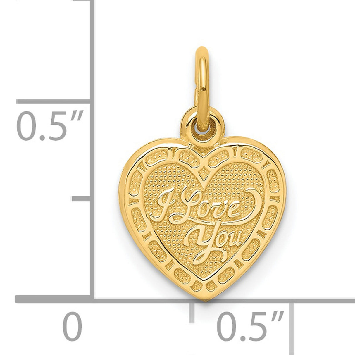 10k Yellow Gold Heart Pendant with I Love You Message and Textured Inner Heart Design