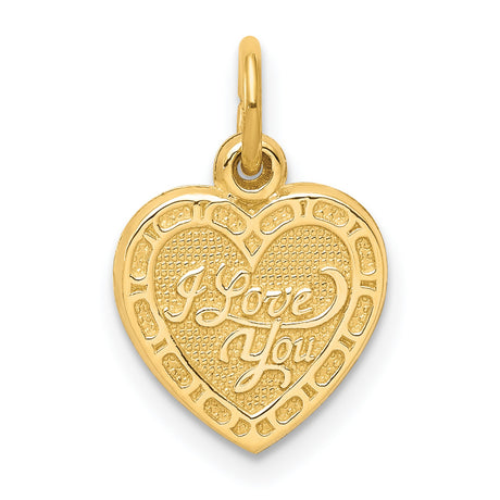 10k Yellow Gold Heart Pendant with I Love You Message and Textured Inner Heart Design