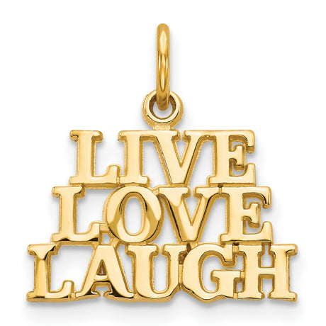 10k Yellow Gold Live Love Laugh Charm Pendant, Motivational Block Letter Jewelry for Women