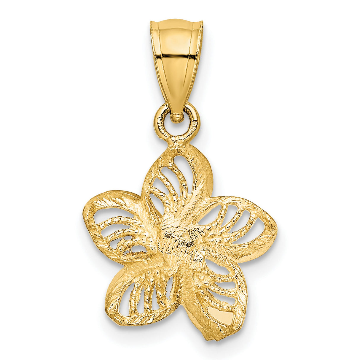 10k Yellow Gold Orchid Flower Pendant with Openwork Floral Design and Textured Finish