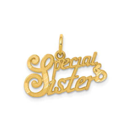 10k Yellow Gold Sister Pendant with Script Lettering, Sentimental Family Charm for Women