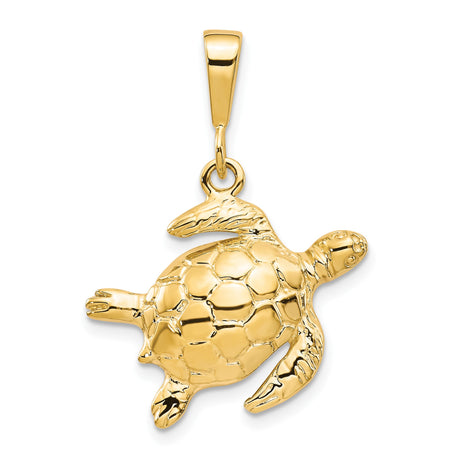 10k Yellow Gold Sea Turtle Pendant, Ocean-Inspired Marine Life Charm for Women or Unisex Wear
