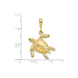 10k Yellow Gold Sea Turtle Pendant with Textured Shell and Flipper Detail