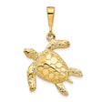 10k Yellow Gold Sea Turtle Pendant with Textured Shell and Flipper Detail