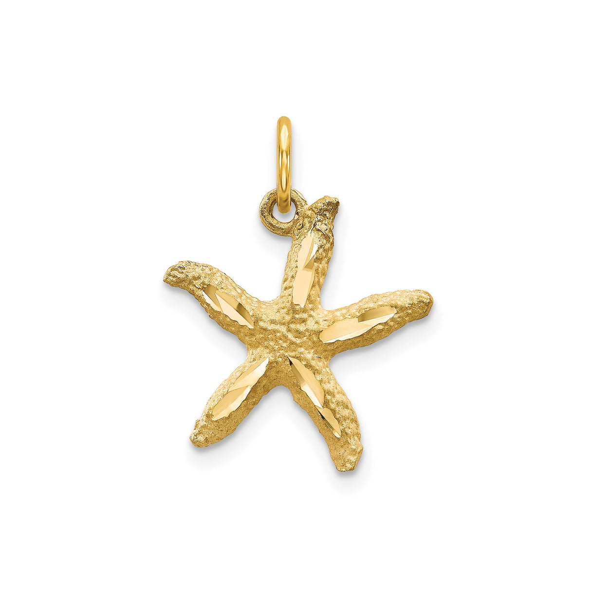 10k Yellow Gold Starfish Pendant with Textured Finish and Polished Accents