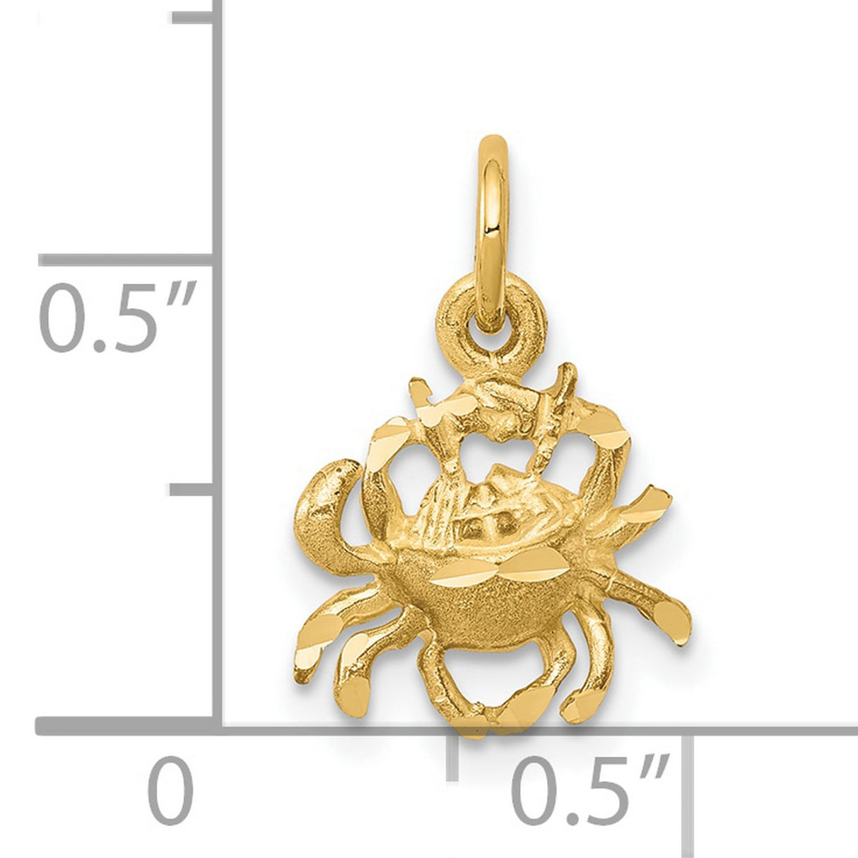 Solid Polished Crab Charm Pendant in Real 10k Yellow Gold