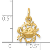 Solid Polished Crab Charm Pendant in Real 10k Yellow Gold