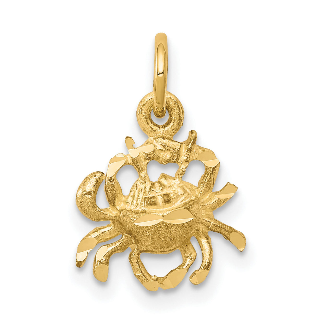 Solid Polished Crab Charm Pendant in Real 10k Yellow Gold