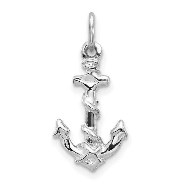 10k White Gold Anchor Pendant with Rope Wrapped Design, Nautical Maritime Christian Symbol