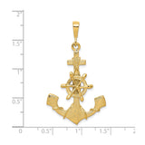 10k Yellow Gold Anchor Cross Pendant with Ship Wheel, Christian Nautical Jewelry for Men