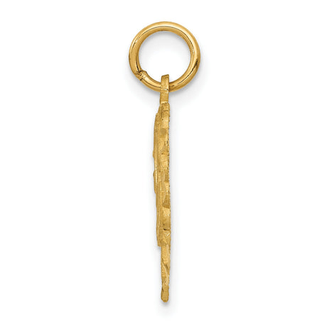 10k Yellow Gold Heart Pendant with Script Letter A, Scalloped Edge Design