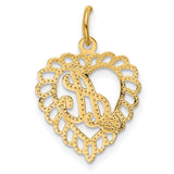 10k Yellow Gold Heart Pendant with Script Letter A, Scalloped Edge Design
