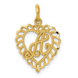 10k Yellow Gold Heart Pendant with Script Letter A, Scalloped Edge Design