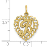 10k Yellow Gold Heart Pendant with Scripted Letter R, Ornate Openwork Design