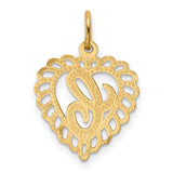 10k Yellow Gold Heart Pendant with Script Letter L and Scalloped Border Design