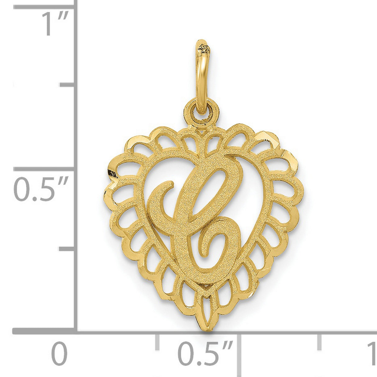 10k Yellow Gold Heart Pendant with Script Letter L and Scalloped Border Design
