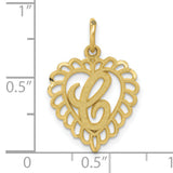 10k Yellow Gold Heart Pendant with Script Letter L and Scalloped Border Design