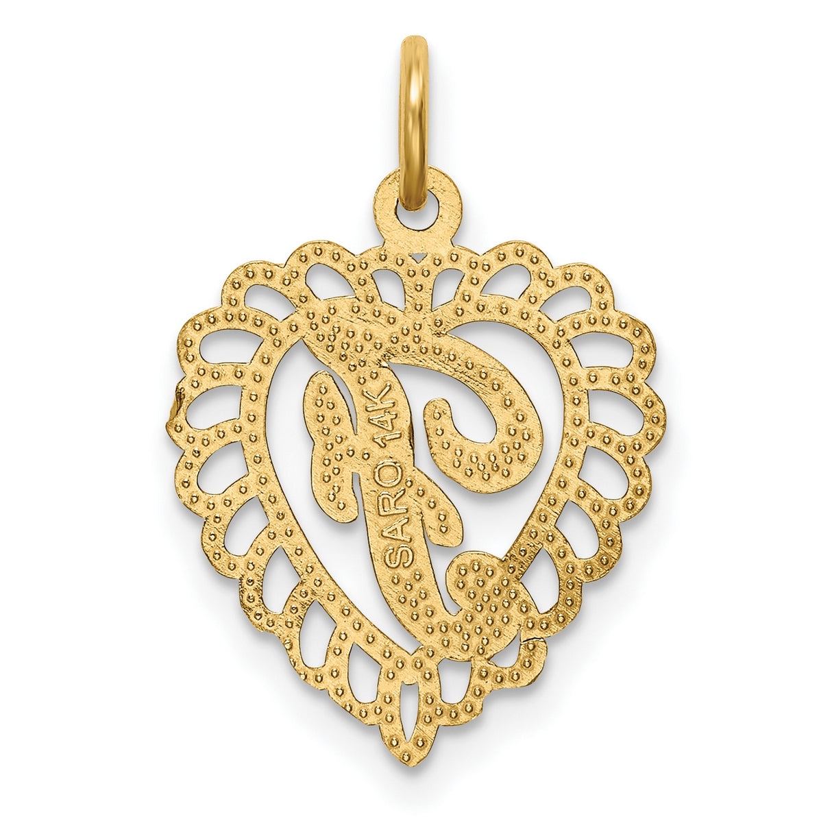 10k Yellow Gold Heart Pendant with Script Letter J, Filigree Initial Charm
