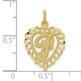 10k Yellow Gold Heart Pendant with Script Letter J, Filigree Initial Charm
