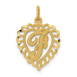 10k Yellow Gold Heart Pendant with Script Letter J, Filigree Initial Charm
