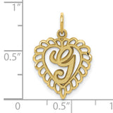 10k Yellow Gold Heart Pendant with Scripted Letter G and Lace Border Design
