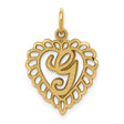 10k Yellow Gold Heart Pendant with Scripted Letter G and Lace Border Design