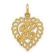 10k Yellow Gold Heart Pendant with Cursive Letter H, Scalloped Filigree Charm