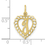 10k Yellow Gold Heart Pendant with Ornate Letter J and Scalloped Border