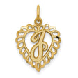 10k Yellow Gold Heart Pendant with Script Letter J, Ornate Cutout Initial Charm