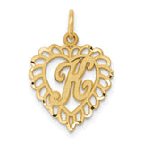 10k Yellow Gold Heart Pendant with Filigree Border and Script Letter K