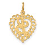 10k Yellow Gold Heart Pendant with Script Letter L, Openwork Lace Design