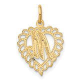 10k Yellow Gold Heart Pendant with Script Letter M, Scalloped Openwork Design