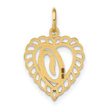 10k Yellow Gold Heart Pendant with Paisley Script and Filigree Design
