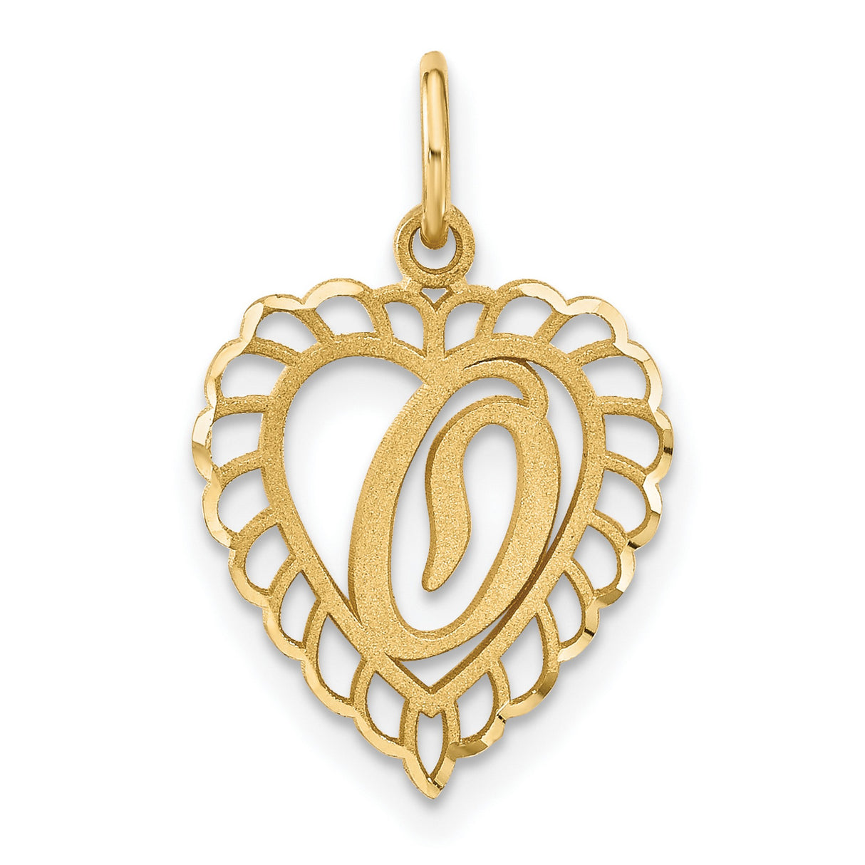 10k Yellow Gold Heart Pendant with Paisley Script and Filigree Design