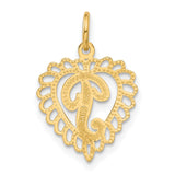 10k Yellow Gold Heart Pendant with Script Letter P, Scalloped Filigree Initial Charm