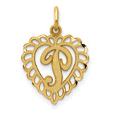 10k Yellow Gold Heart Pendant with Script Letter P, Scalloped Filigree Initial Charm