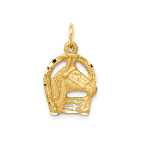 10k Yellow Gold Horsehead Pendant with Horseshoe Design, Equestrian Country Western Jewelry