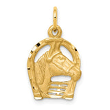10k Yellow Gold Horsehead Pendant with Horseshoe Design, Equestrian Country Western Jewelry