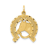 10k Yellow Gold Pendant with Horse Head in Textured Horseshoe Design, Western Equestrian Charm