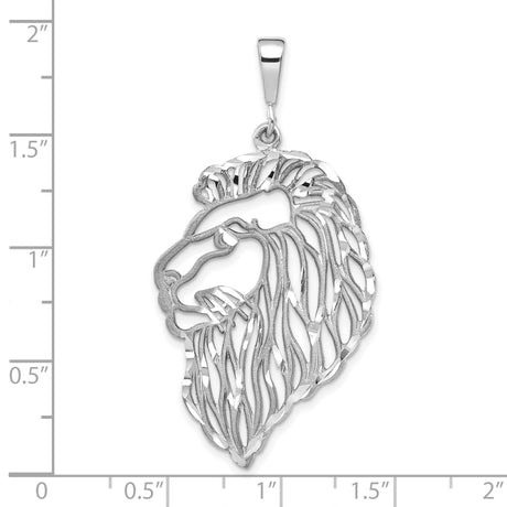 Solid Diamond-Cut Lions Head Charm Pendant in Real 10k White Gold