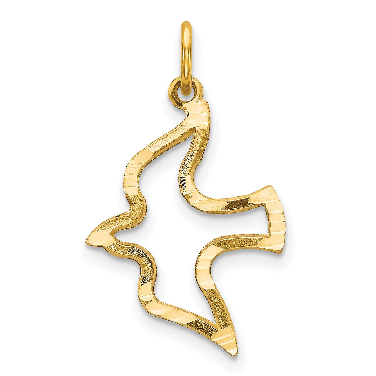 10k Yellow Gold Dove Pendant, Open Design Christian Charm for Women or Unisex Wear