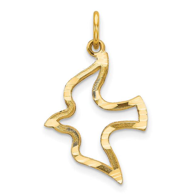 10k Yellow Gold Dove Pendant, Open Design Christian Charm for Women or Unisex Wear