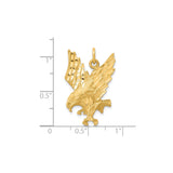 10k Yellow Gold Eagle Pendant, High Polish and Textured Finish, Patriotic Military Style for Men or Unisex