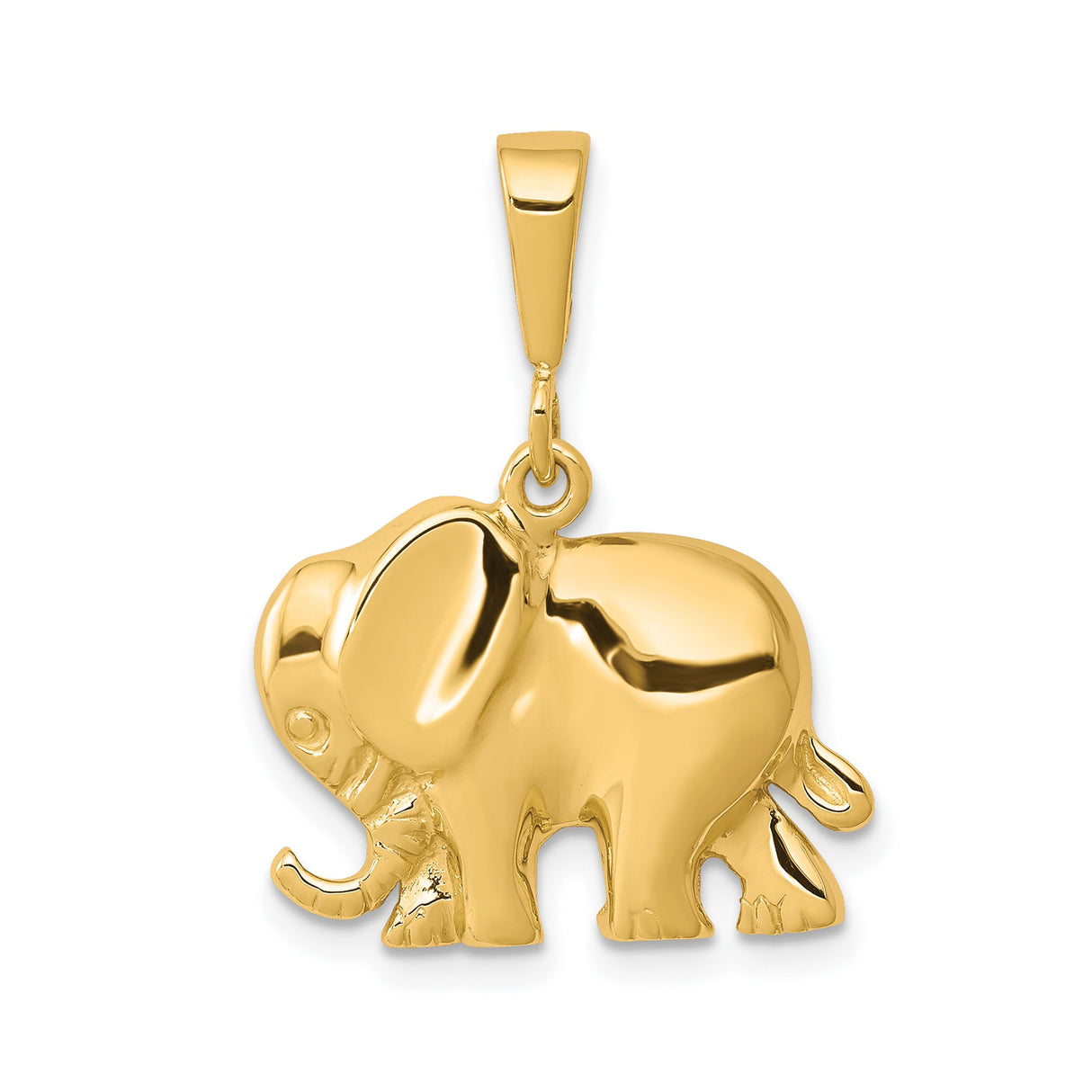 10k Yellow Gold Elephant Pendant, Three Dimensional Good Luck Charm for Men or Women