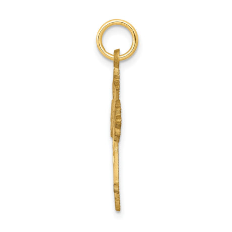 10k Yellow Gold Cross Pendant with Scrollwork Detail and Satin Finish Dimensional Design