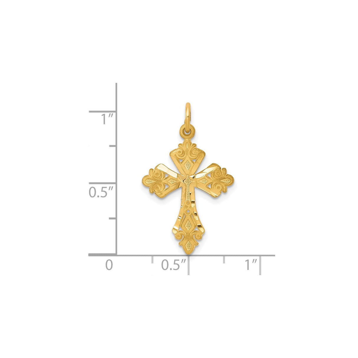 10k Yellow Gold Cross Pendant with Scrollwork Detail and Satin Finish Dimensional Design