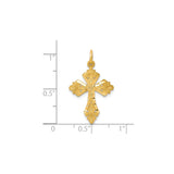 10k Yellow Gold Cross Pendant with Scrollwork Detail and Satin Finish Dimensional Design