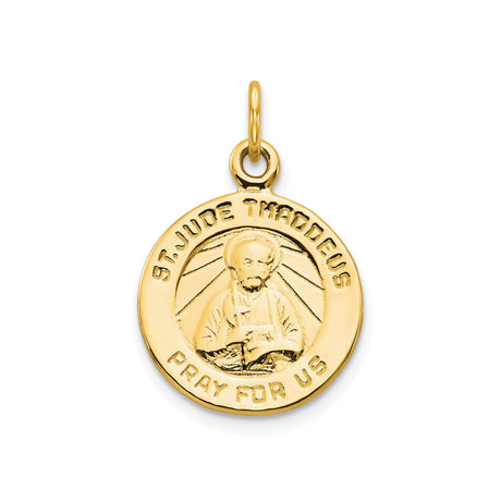 10k Yellow Gold St. Jude Thaddeus Pendant with Pray for Us Inscription, Catholic Medal