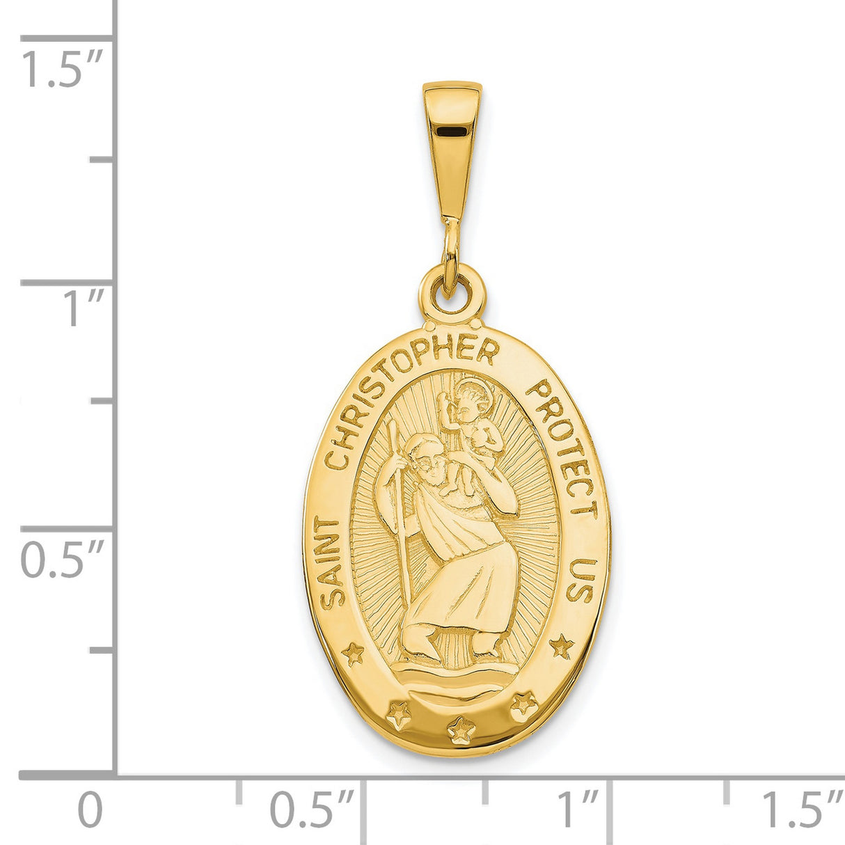 Saint Christopher Protect Us Words Oval Charm Pendant in Real 10k Yellow Gold