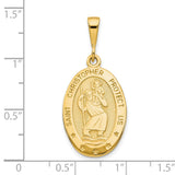 Saint Christopher Protect Us Words Oval Charm Pendant in Real 10k Yellow Gold